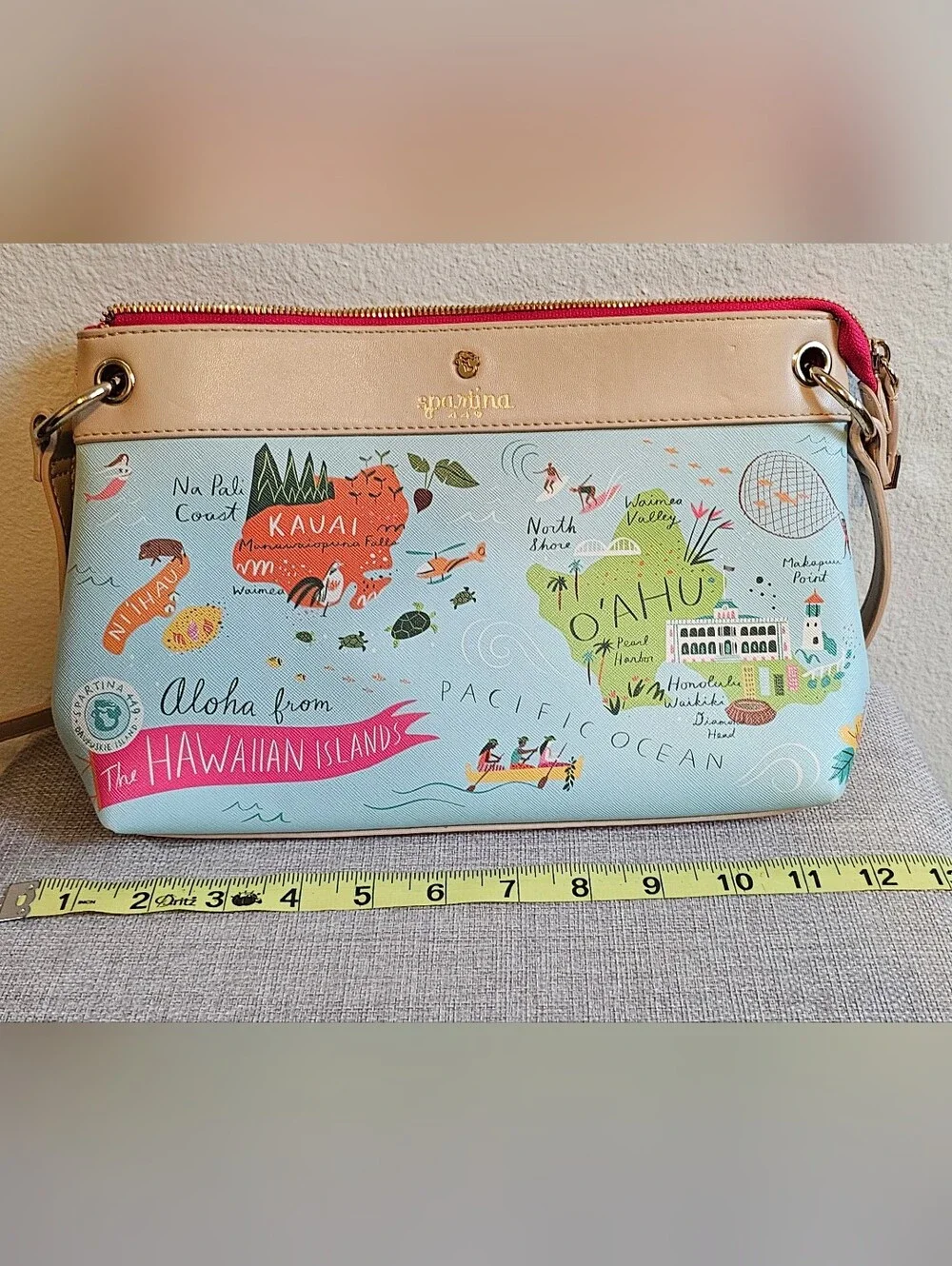Spartina 449 Hawaiian Islands Printed Wristlet Pouch in Light Blue and Tan